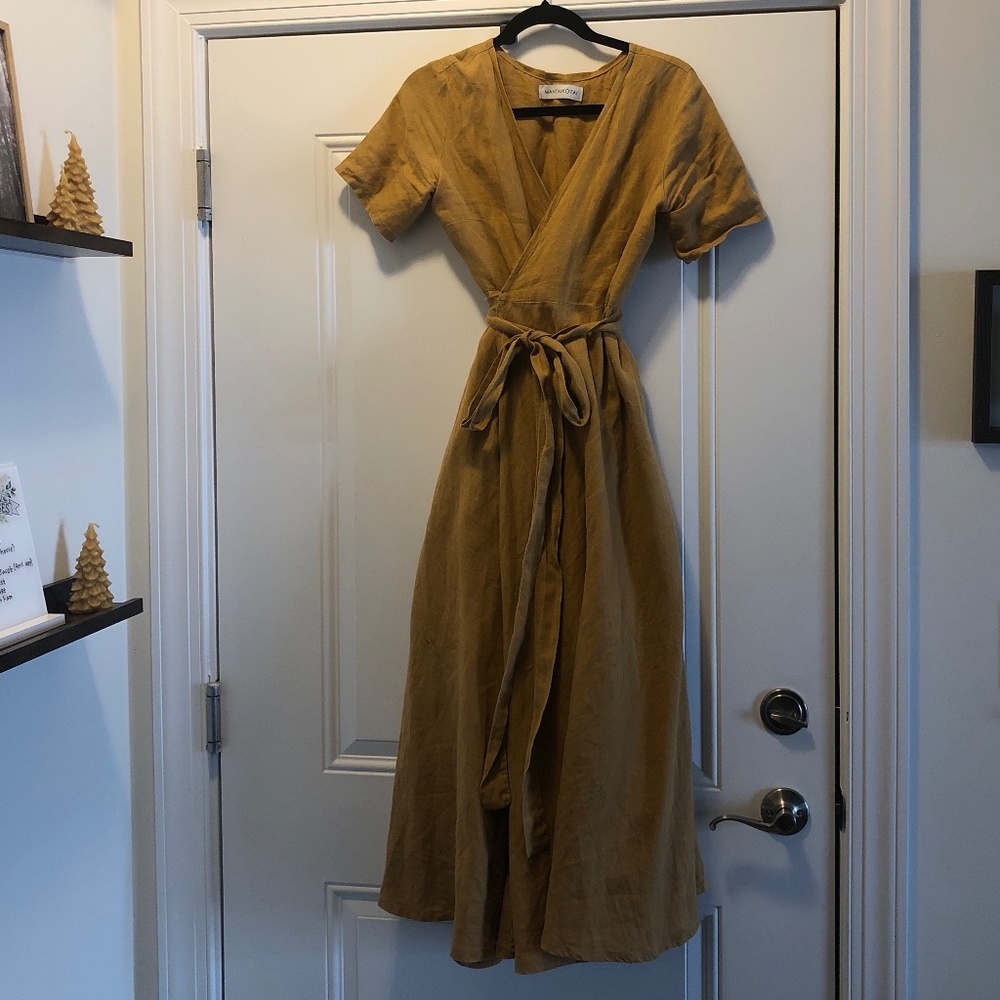 Mantaikotai 100% Linen Mustard Dress S